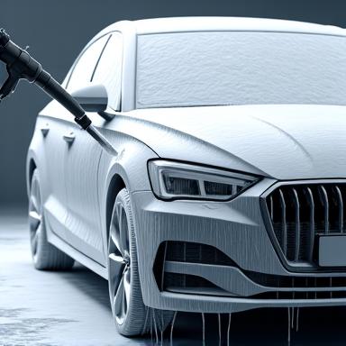 차량에 스노우폼을 도포하는 과정